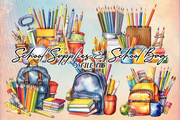 Back to School Backpack Pencil Clipart: Graphics & Crafts for Small Business