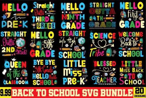 Back to School SVG Bundle, 20 Designs
